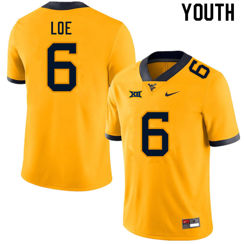 NCAA Youth Exree Loe West Virginia Mountaineers Gold #6 Nike Stitched Football College Authentic Jersey KF23D62OA